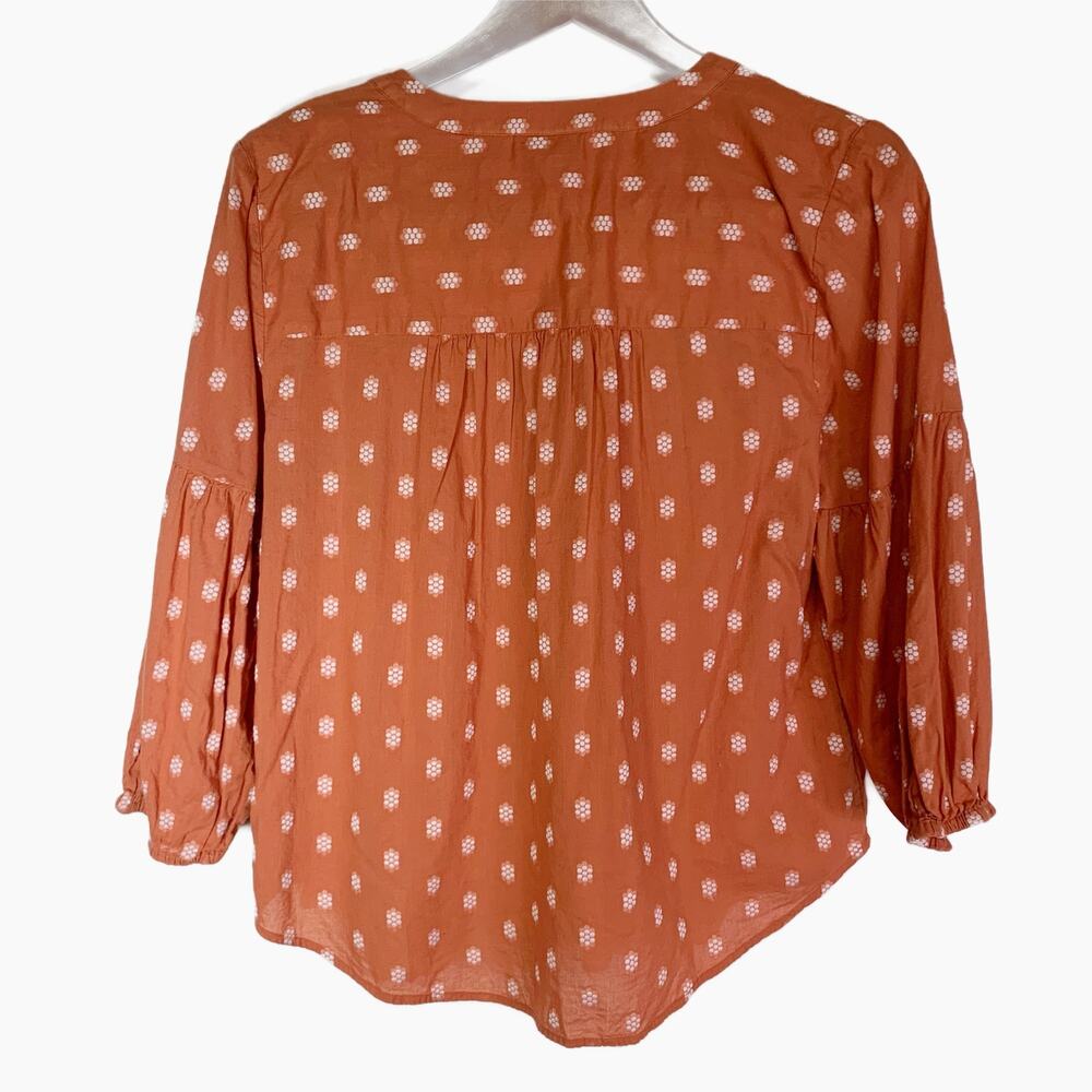 J. Jill Peasant Top Rust Orange Patterned V Neck … - image 2